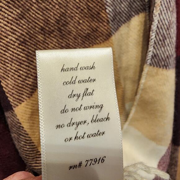 Francesca's Plaid Check Shawl Poncho Fringe Wrap Burgundy Red Tan Black One Size - Picture 8 of 9